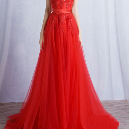 Prom Dress,sleeveless Red A Line Evening..