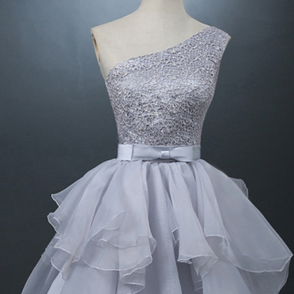 One Shoulder Prom Dress, Grey/silver Homecoming..