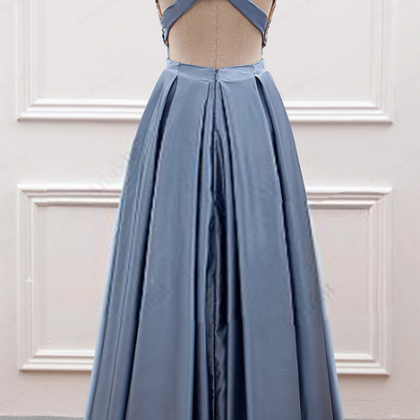 Designer Two Pieces Lace A-Line Split Front Floor-Length Halter Formal Dresses