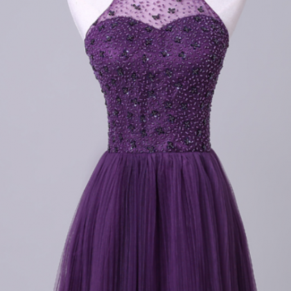 Homecoming Dresses,purple Halterneck Short..