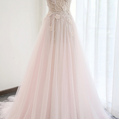 Charming Wedding Dress, A Line Pink Long Wedding..