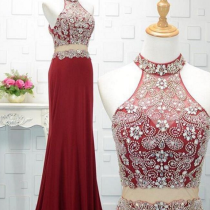 Elegant Two Piece Long Prom Dress,Charming Boho Dress  Y7025