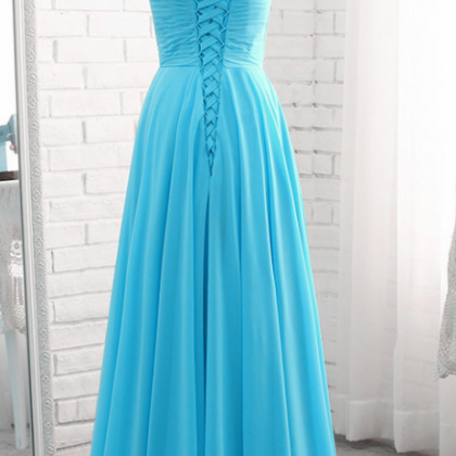 Blue Chiffon Beaded Prom Dresses,chiffon Long Prom..
