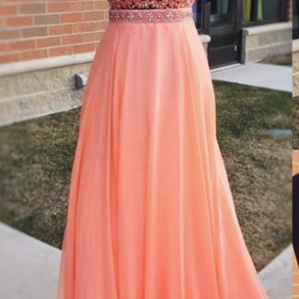 Coral Prom Dresses Long,prom Dresses ,high Neck..