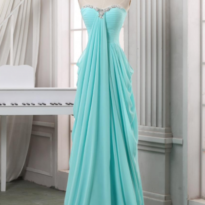 Prom Dresses Long,blue Pleated Chiffon Dresses For..