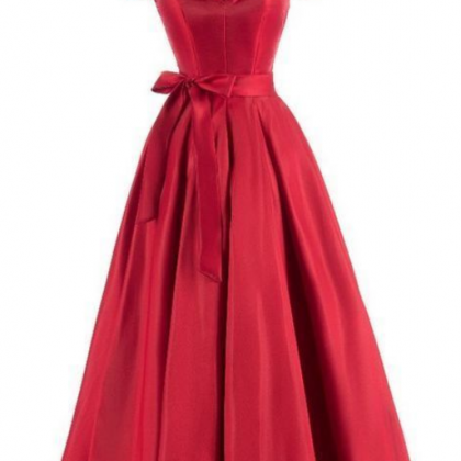 Red Satin A--line Long Prom Dress , Cute Party..