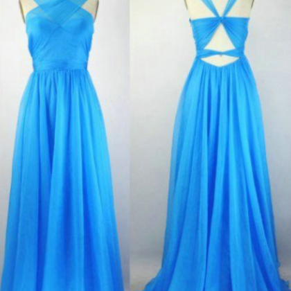 Blue Special Design Long A-line Chiffon Prom..