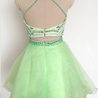 Two Pieces Light Green Short Homecoming Dresses..
