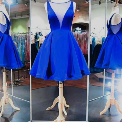 Simple Royal Blue Homecoming Dresses With V..