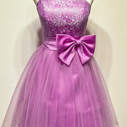 Elegant Purple Lantern Sleeves V-neck Hollow Ruffle A-line 19th Birthday Homecoming Dress cc4218 main image 1