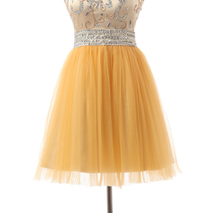 Short Yellow Tulle Prom Party Dresses,a Line..
