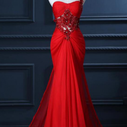 One Shoulder Prom Dress With Beaded Flowers,..