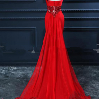 One Shoulder Prom Dress With Beaded Flowers,..
