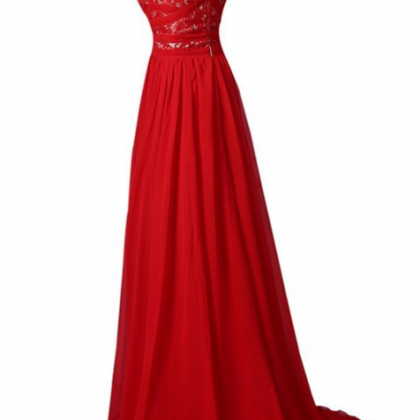 Red Lace Chiffon Beaded Long Prom\evening..