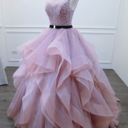 Tiered Skirt Prom Dress,sexy Open Back Blush Pink..