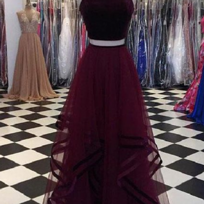 Burgundy Prom Dresses, Prom Dresses Two Piece,..