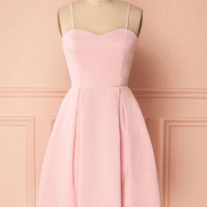 Pink Satin Short Prom Dress, Pink Homecoming Dress