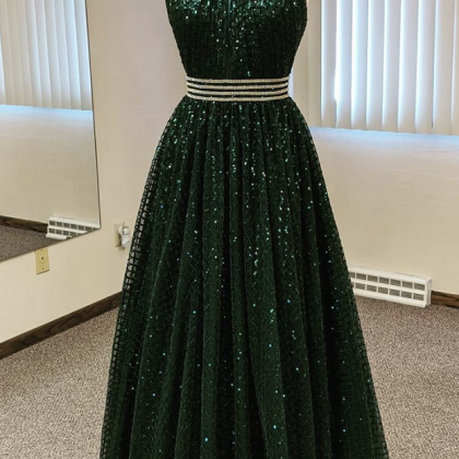 Long Prom Dress Green Sequins Long Prom Dress..