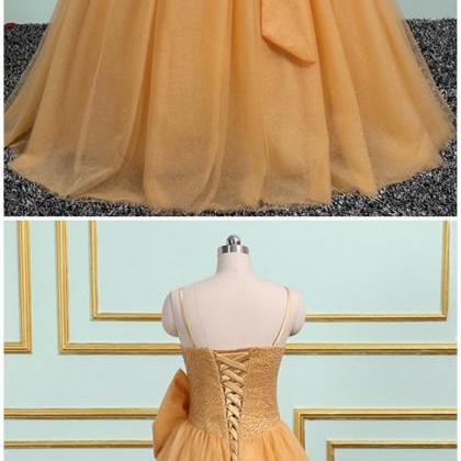 Gold Tulle Long Crystal Evening Dress, Sweet 16..