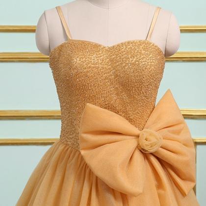 Gold Tulle Long Crystal Evening Dress, Sweet 16..