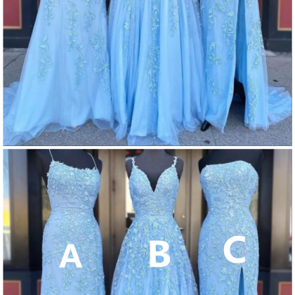 Blue Tulle Lace Customize Long Prom Dress, Evening..