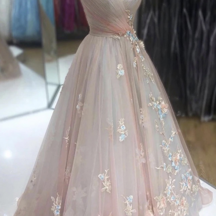 Unique Long Tulle A Line Prom Dress Formal Dress..