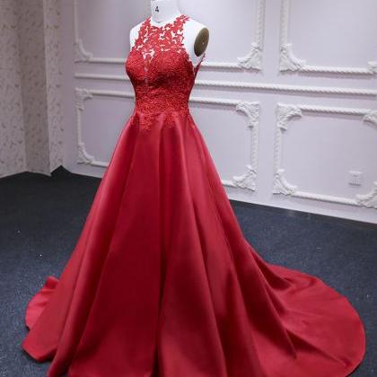 Red Satin Strapless Long Customize Formal Prom..