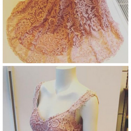 Elegant Pink Lace Prom Dress, V-neck Mermaid Prom..