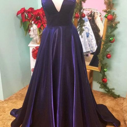 Simple Purple V Neck Satin Long Prom Dress,..
