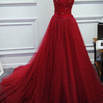 A-line Beading Prom Dress,long Prom..