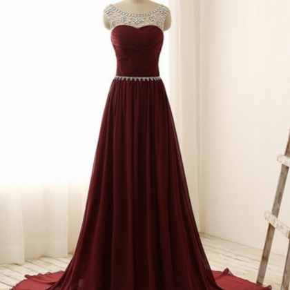 Burgundy Chiffon Prom Dress,long Homecoming Dress,..