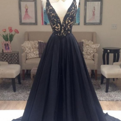Black Prom Dress Deep V Neckline,long Homecoming..