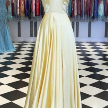Adore Outfit Simple Yellow Satin Long Prom Dress,..