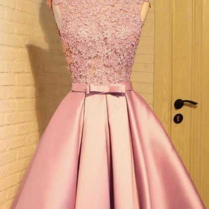 Pink Prom Dress, Short Prom Dress, V Back..