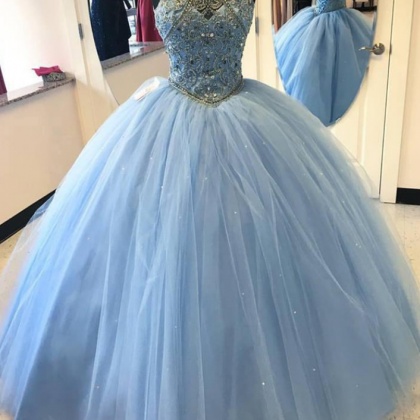 Ball Gowns Beads Scoop Sleeveless Prom Dresses,..