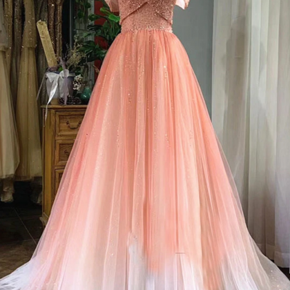Tulle Gradient Beaded Off Shoulder Party Dress,..