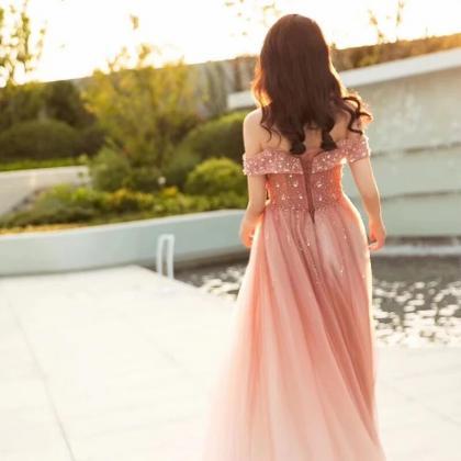 Tulle Gradient Beaded Off Shoulder Party Dress,..