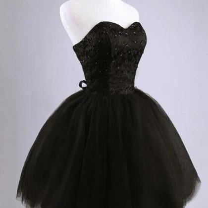 Black Short Lace And Tulle Homecoming Dress,..