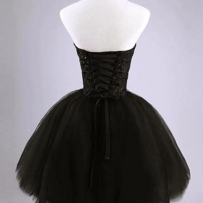 Black Short Lace And Tulle Homecoming Dress,..