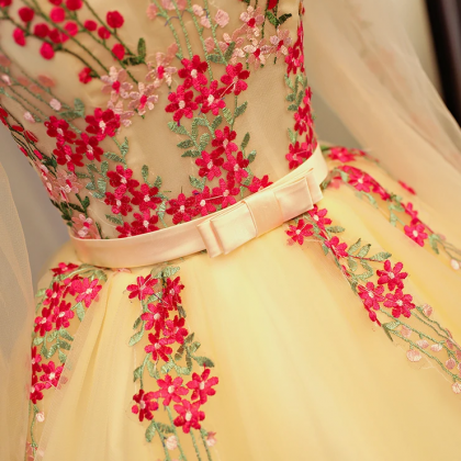 Beautiful Light Yellow Long Sleeves Quinceanera..