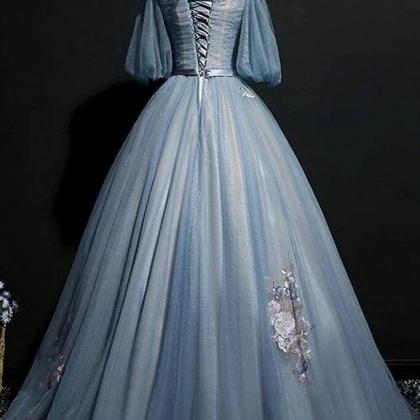 Puff Sleeve Prom Dresses tulle prom dress,evening dress long formal gown      fg2119