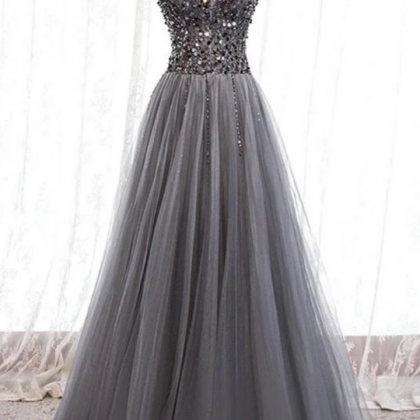 Beautiful Beaded Tulle Prom Dresses, Straps Party..
