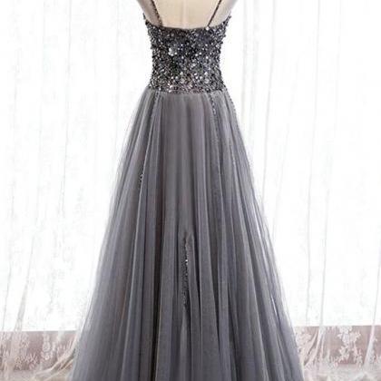 Beautiful Beaded Tulle Prom Dresses, Straps Party..