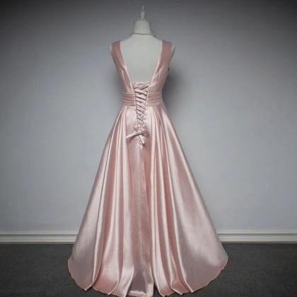 Satin V-neckline Long Party Dress, Prom Dress