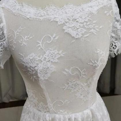 Beautiful Lace Short Sleeves See Through Wedding..