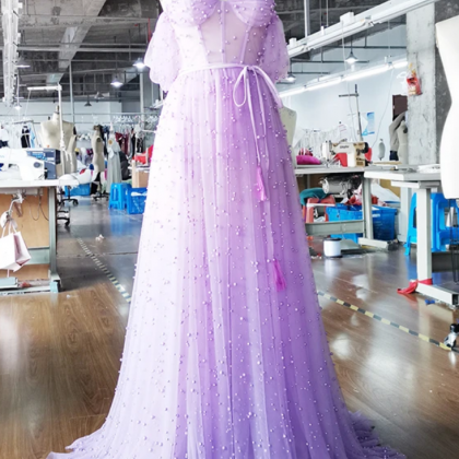Elegant Straps Long Prom Dress, Lavender Prom..