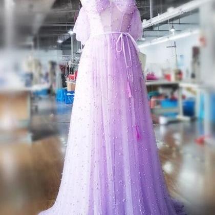 Elegant Straps Long Prom Dress, Lavender Prom..