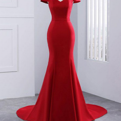 Elegant Red Off The Shoulder Prom Dress,..