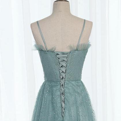 Green Tulle Sweetheart Long Beaded Prom Dress,..
