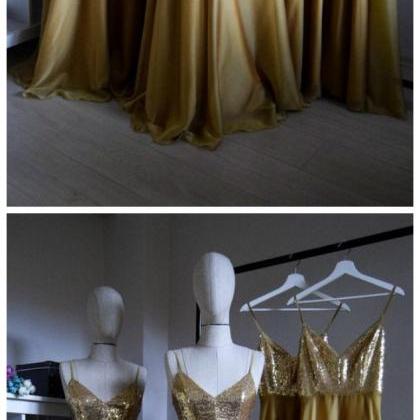 Charming Chiffon With Top Sequin Gold Prom Dress